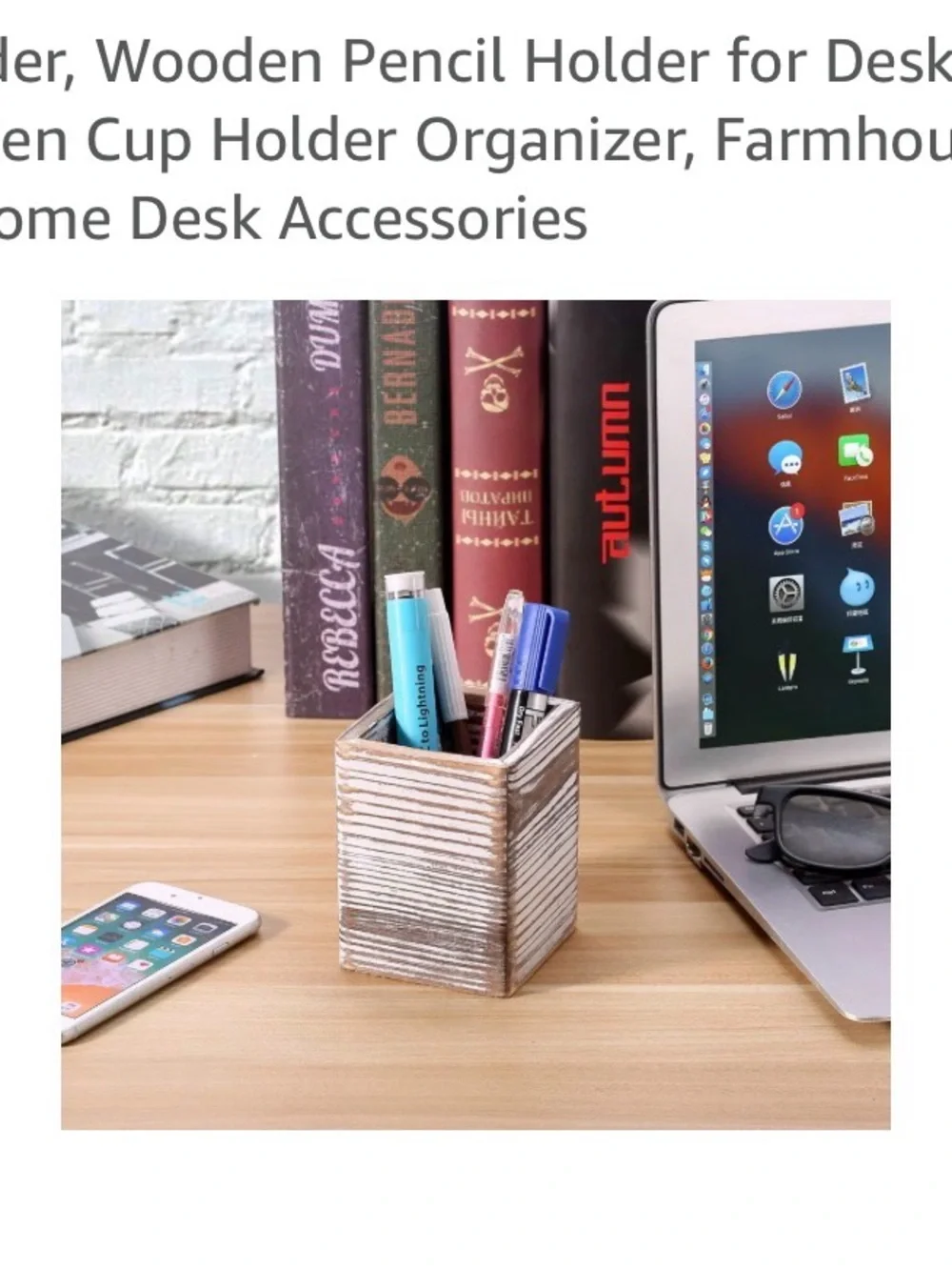 Torched Wood Desk Organizer with Pencil Holder.